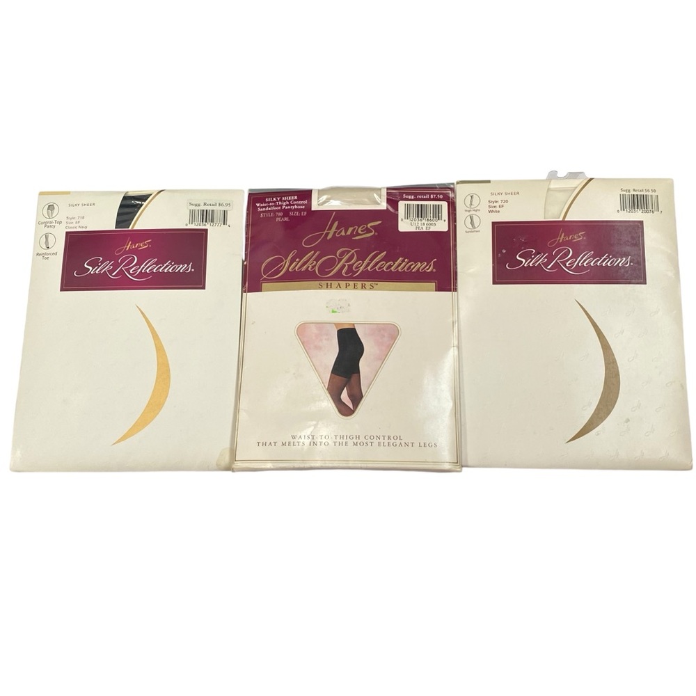 Vintage Hanes Silk Reflections Lot of 3 Pantyhose Sheer sz EF Navy Pearl White